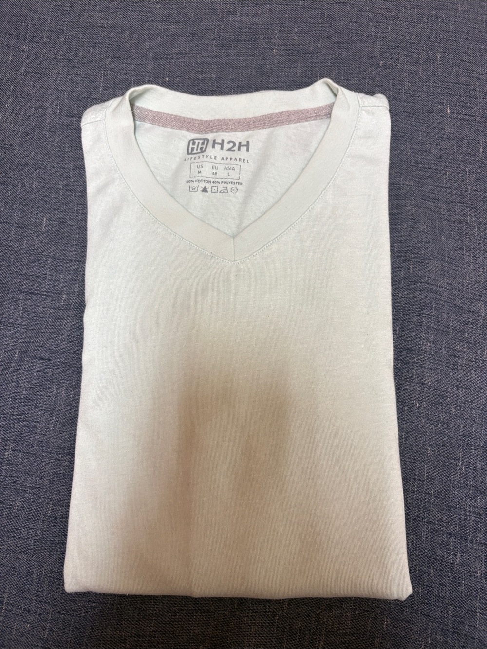 Men's Light Mint V-Neck Long Sleeve Shirt Size : M